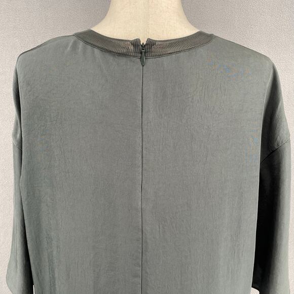 Vince Rib Trim Woven Top Womens S Oversized Boxy Lagenlook Chic Minimalist Grey - Picture 7 of 16